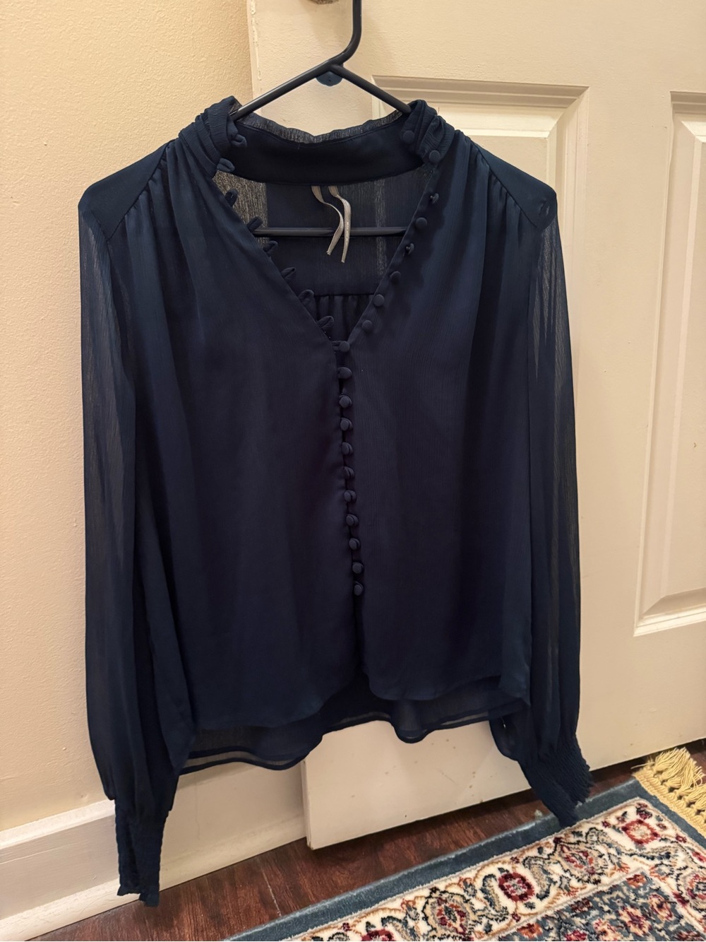 Anthropologie Navy Sheer Button-Front Blouse